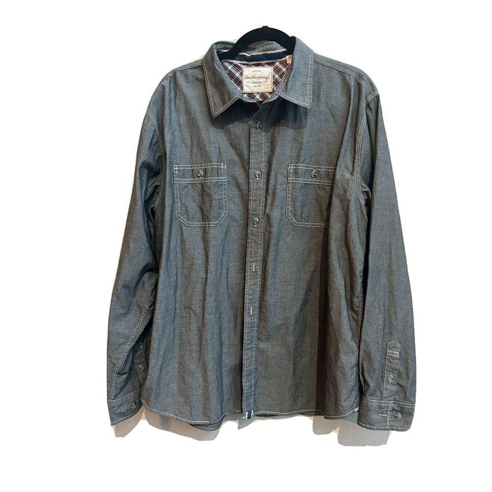 Original‎ Weatherproof Vintage Navy Blue Canvas Button-Up Long Sleeve Shirt 2XL